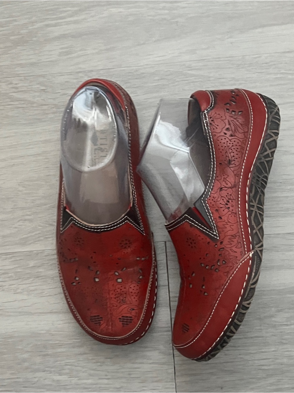 Spring Step L’Artiste Libora Red Leather Floral Slip On Shoes 37